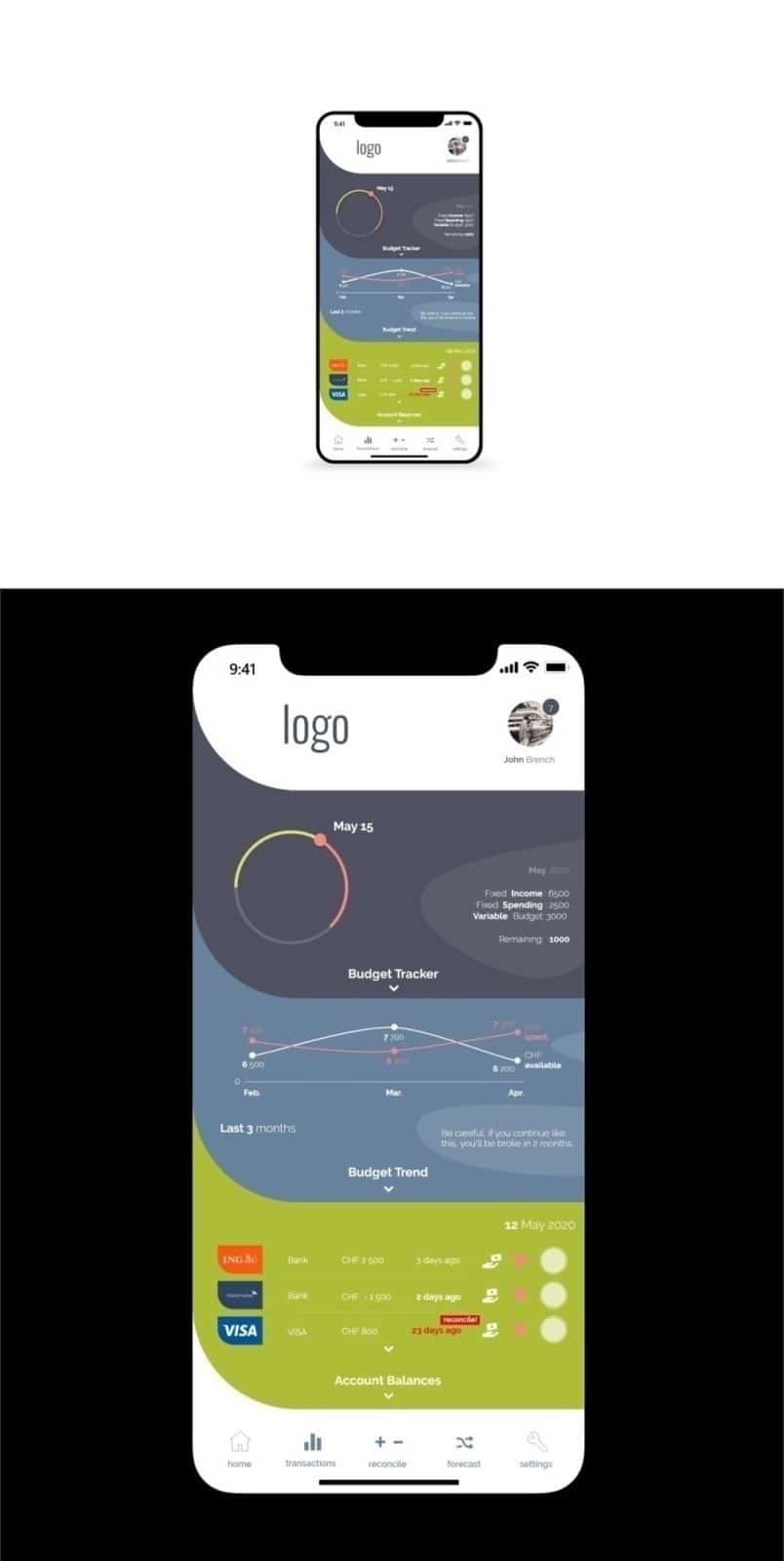App interface proposal, UI design, app design, design